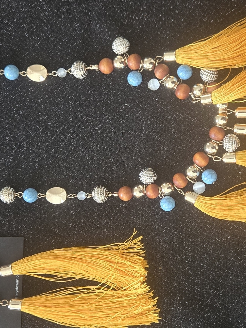 Boho Tassel Necklace with Turquoise Beads and Yellow Tassels